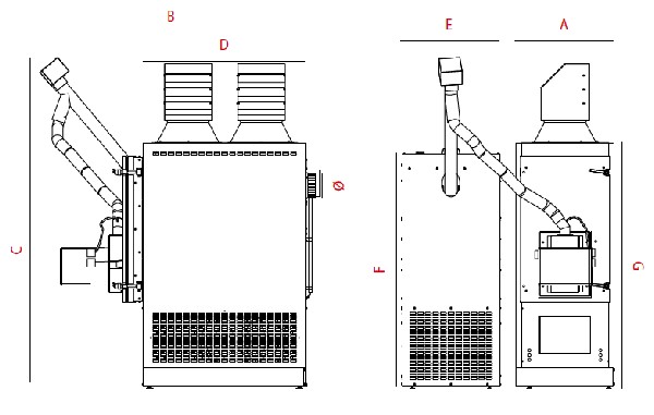 BM-050 43kw industrial biomass pellet fed space heater